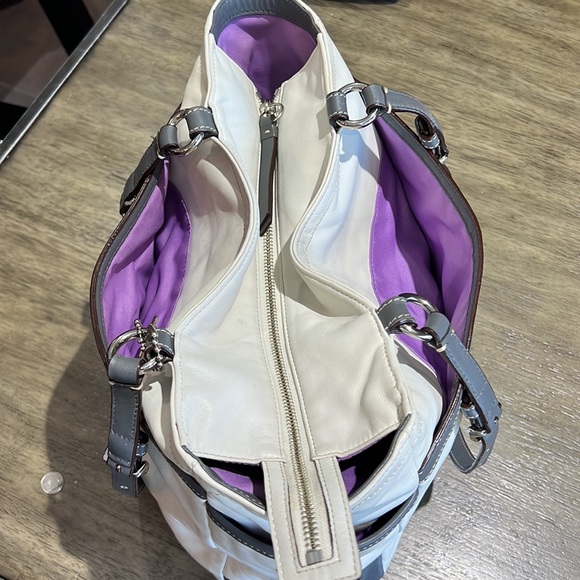 White and gray leather Coach Tote - Picture 10 of 10